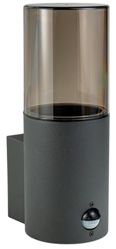 JungesLicht - Wandleuchte Bewegungsmelder IP54, E27 Fassung, 24x8,8cm, Rauchglas-Optik, Anthrazit, Moderne Wandlampe, Außenleuchte Innenleuchte 230V, Fassadenleuchte, Gartenleuchte, Lieferung ohne LED von JungesLicht