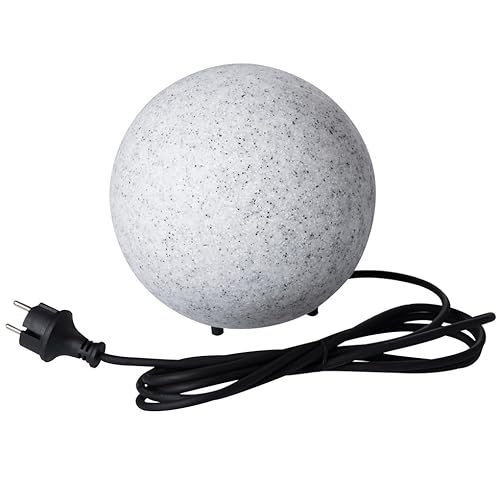 JungesLicht Marmo IP65 Kugelleuchte für Garten mit E27 Sockel Kugel Außenleuchte Naturstein Optik Granit Dekoleuchte Gartenleuchte Stein Gartenkugel Stone Erdspieß 230V 2,5M Kabel (Durchmesser ⌀ 25cm) von JungesLicht