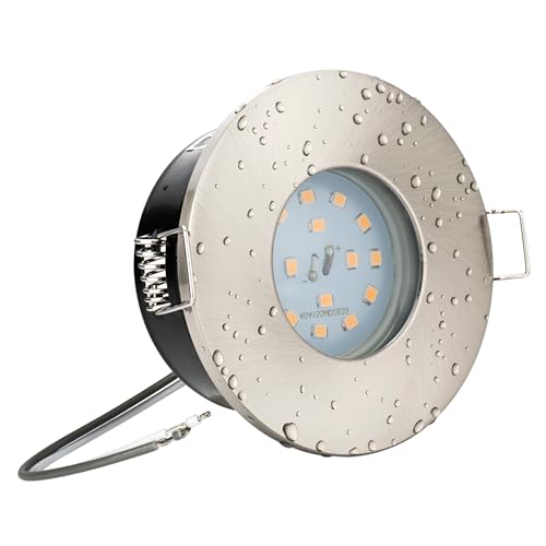 JungesLicht Ultra Flacher Bad Einbaustrahler Aqua 2.0 IP44 Nur 3cm Einbautiefe 5Watt LED Leuchtmittel Modul 230Volt LED Austauschbar Dusche Badezimmer Einbauleuchte (Warmweiss 2700K) von JungesLicht
