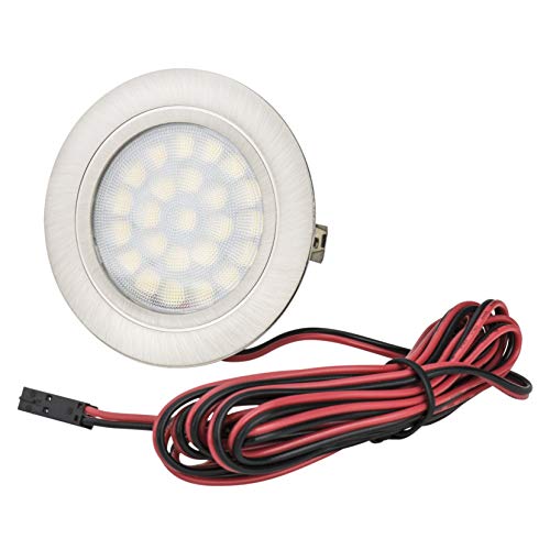 Jungeslicht Möbel Einbaustrahler Tim 12Volt DC 2Watt LED Leuchtmittel warmweiß 3000K, 200Lumen, für Löcher von 54-58mm, Einbautiefe: 12mm, 1,8m Zuleitung + Mini AMP Stecker - LED Trafo erforderlich von JungesLicht