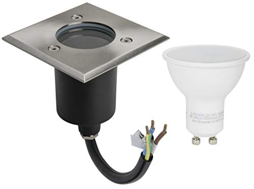 LED Bodeneinbaustrahler IP67 Eckig Edelstahl 2000kg Belastbar Befahrbar Rostfrei Edelstahl 5Watt GU10 460Lumen Warmweiß 230Volt Wasserdicht Gehwegbeleuchtung Rasenleuchte Außenleuchte Terrassenleuchte von JungesLicht