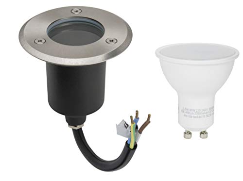 JungesLicht LED Bodeneinbaustrahler Alfa Mini IP67 Edelstahl 2000KG Belastbar GU10 5W Warmweiß 420Lumen 230Volt Rostfrei Wasserdicht Bodenleuchte Gartenleuchte Gehwegbeleuchtung Set Rund Außenleuchte von JungesLicht