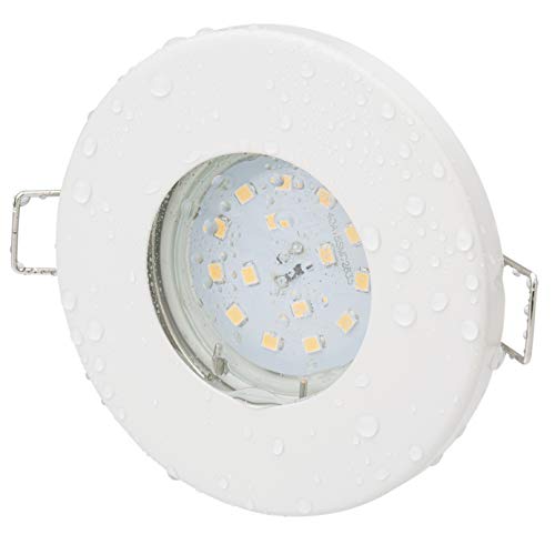 Einbaustrahler IP65 Optik: Weiss-Matt für Bad | Dusche | Sauna | inkl. GU10 5Watt LED Leuchtmittel 2700Kelvin (warmweiss) 450Lumen (Leuchtmittel austauschbar) | Einbauleuchten weiß lackiert rostfrei von JungesLicht