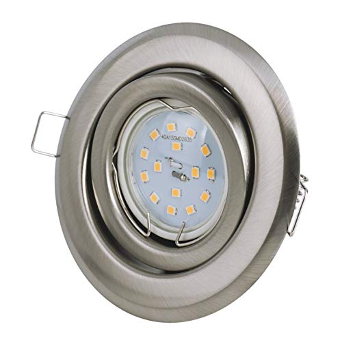 Einbaustrahler Tommy Farbe: Edelstahl gebürstet Schwenkbar LED GU10 5Watt 450Lumen 2700Kelvin Warmweiß Einbauleuchte 230Volt Set Inklusive Fassung Strahler Downlight Spot Leuchte - JungesLicht von JungesLicht