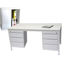 Einrichtungs-Set, Schreibtisch LxB 1.800 x 800 mm inkl. 2x Unterbauschrank + Beistellschrank HxB 900 x 800 mm, lichtgrau von Jungheinrich PROFISHOP