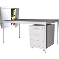 Einrichtungs-Set, Schreibtisch LxB 1.800 x 800 mm inkl. Rollcontainer + Beistellschrank HxB 900 x 800 mm, lichtgrau von Jungheinrich PROFISHOP