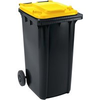 Fahrbare Mülltonne GMT eXtra aus HDPE nach DIN EN 840, 240 Liter, schwarzgrau, Deckel gelb Fahrbare Mülltonne GMT eXtra aus HDPE nach DIN EN 840, 240 Liter, schwarzgrau, Deckel gelb von Jungheinrich PROFISHOP