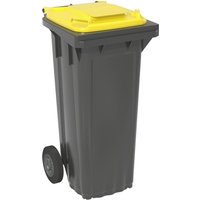 Fahrbare Mülltonne aus HDPE, 2 Rollen, 80 Liter, schwarzgrau, Deckel gelb Fahrbare Mülltonne aus HDPE, 2 Rollen, 80 Liter, schwarzgrau, Deckel gelb von Jungheinrich PROFISHOP