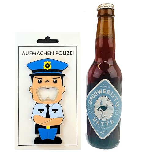 Lustiger Flaschenöffner - Aufmachen Polizei - Wichtelgeschenk - Bier-Öffner - Kleines Geschenk für Männer - Bier-Geschenk bis 10 Euro - Kleinigkeit - Geschenk zum Wichteln - Männergeschenk von Jungle Empire