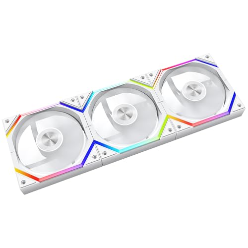 Jungle Leopard Build Blocks UNI Daisy Chain RGB PC Lüfter 120MM 3er Pack,2000RPM/62.36CFM,5V3PIN ARGB und 12V4PIN PWM Lüfter (Weiß Reverse Blade) von Jungle Leopard