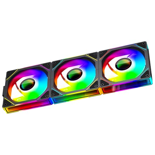 Jungle Leopard Interstellar-V1 UNI Daisy Chain RGB PC Lüfter 120MM 3er Pack,2000RPM/58.36CFM/24LEDs,5V3PIN ARGB und 12V4PIN PWM Lüfter (Schwarz) von Jungle Leopard
