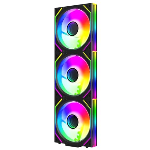 Jungle Leopard Interstellar-V2 Daisy Chain RGB PC Lüfter 120MM 3er Pack,1850RPM/68CFM/2.4mmH2O/24LEDs,5V3PIN ARGB und 12V4PIN PWM Lüfter (Schwarz Reverse Blade) von Jungle Leopard