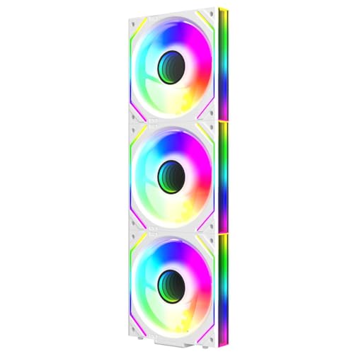 Jungle Leopard Interstellar-V2 Daisy Chain RGB PC Lüfter 120MM 3er Pack,1850RPM/68CFM/2.4mmH2O/24LEDs,5V3PIN ARGB und 12V4PIN PWM Lüfter (Weiß Reverse Blade) von Jungle Leopard