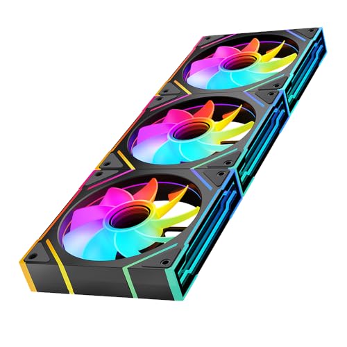Jungle Leopard Prism4EX RGB PC Lüfter 120MM 3er Pack Gehäuselüfter[Infinity Mirror][HDB]58.36CFM/1850RPM/2.07 MMH2O 5V3PIN ARGB und 12V4PIN PWM Lüfter (Schwarz Reverse Blade) von Jungle Leopard