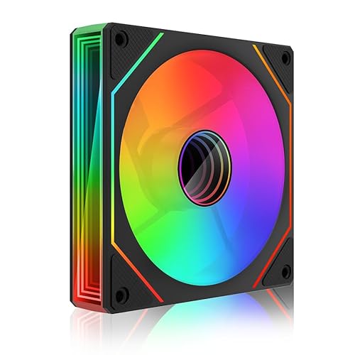 Jungle Leopard Prism4MAX Infinite Mirror Series Reverse Blade A-RGB PC Lüfter Gehäuselüfter 120MM,1600PRM 58.36CFM 2.07 MMH2O,Schwarz(BK Reverse Flow, 1) von Jungle Leopard
