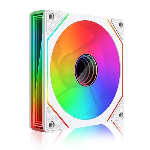 Jungle Leopard Prism4MAX Infinite Mirror Series Reverse Blade A-RGB PC Lüfter Gehäuselüfter 120MM,1600PRM 58.36CFM 2.07 MMH2O,Weiß(WH Reverse Flow, 1) von Jungle Leopard