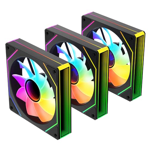 Jungle Leopard Prism4MAX-X3 RGB PC Lüfter 120MM 3er Pack Gehäuselüfter[Infinite Mirror][HDB]58.36CFM/1600RPM/26LEDs 5V3PIN ARGB und 12V4PIN PWM Lüfter (Schwarz Reverse Blade) von Jungle Leopard