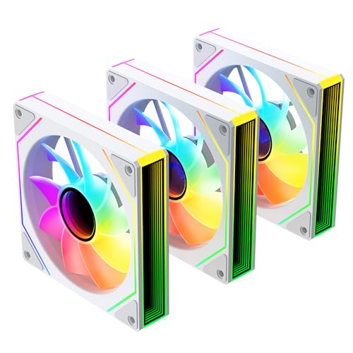 Jungle Leopard Prism4MAX-X3 RGB PC Lüfter 120MM 3er Pack Gehäuselüfter[Infinite Mirror][HDB]58.36CFM/1600RPM/26LEDs 5V3PIN ARGB und 12V4PIN PWM Lüfter (Weiß Reverse Blade) von Jungle Leopard