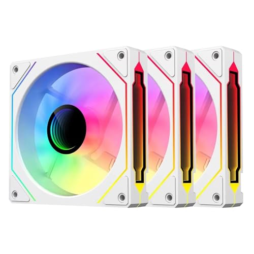 Jungle Leopard Prism4PRO-X3 RGB PC Lüfter 120MM 3er Pack Gehäuselüfter[Infinite Mirror][HDB]58.36CFM/1600RPM 5V3PIN ARGB und 12V4PIN PWM Lüfter(White Reverse Flow, 3X4PRO) von Jungle Leopard