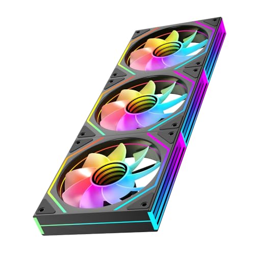 Jungle Leopard Prism4Ultra-X3 RGB PC Lüfter 120MM 3er Pack Gehäuselüfter[Infinite Mirror][HDB]58.36CFM/1850RPM/26LEDs 5V3PIN ARGB und 12V4PIN PWM Lüfter (Schwarz Reverse Blade) von Jungle Leopard