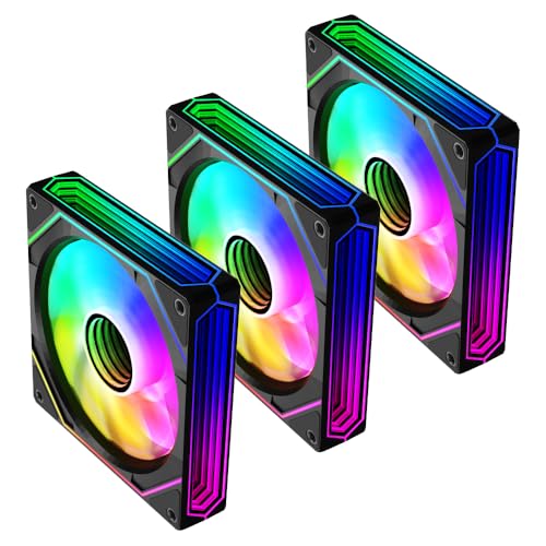 Jungle Leopard Prism6PRO-X3 RGB PC Lüfter 120MM 3er Pack Gehäuselüfter[Infinity Mirror][HDB]61.5CFM/1600RPM/29LEDs 5V3PIN ARGB und 12V4PIN PWM Lüfter (Schwarz Reverse Blade) von Jungle Leopard