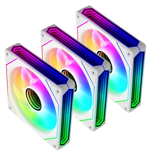 Jungle Leopard Prism6PRO-X3 RGB PC Lüfter 120MM 3er Pack Gehäuselüfter[Infinity Mirror][HDB]61.5CFM/1600RPM/29LEDs 5V3PIN ARGB und 12V4PIN PWM Lüfter (Weiß Reverse Blade) von Jungle Leopard