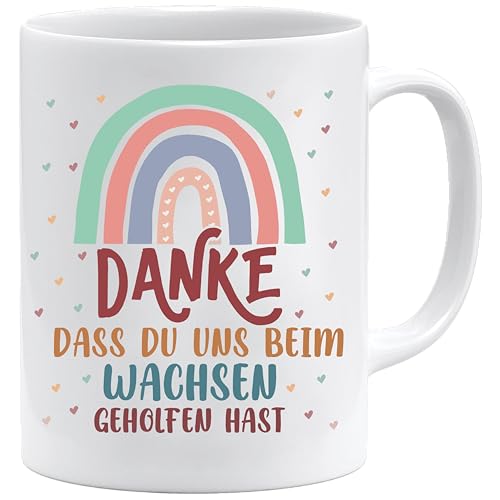 Kaffee-Tasse Danke dass du uns beim Wachsen geholfen hast | kleines Geschenk Abschied Erzieherin weiß standard | Tasse Danke dass du uns beim Wachsen geholfen hast | Abschiedsgeschenk Kindergarten von Jungle Mug