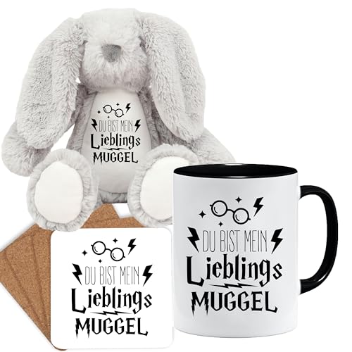 Lustige Geschenk Tasse mit spruch | Du bist mein lieblings Muggel | Geschenkidee | Muggel Tasse | Geschenkidee für Freund (Teddy, Tasse und Untersetzer Set (Schwarz)) von Jungle Mug