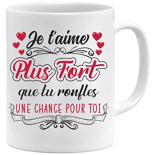 Tasse Humor Liebe Tu Ronfles Tasse | Ich liebe dich stärker als du schnarchst | originelle Geschenkidee für Herren, Jungen, Kinder, Familie, zum Geburtstag, Valentinstag, Weihnachten, Party, von Jungle Mug