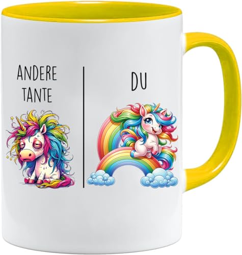 Tasse mit Spruch | Andere Tante vs Du | Tante Geschenk Geschenk für Frauen Ehe Hochzeit | Geschenkidee Frau Geburtstag Weihnachten Patentante Familie Kaffee-Becher (Gelb) von Jungle Mug