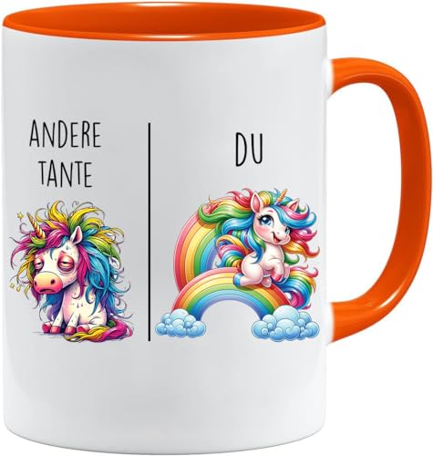 Tasse mit Spruch | Andere Tante vs Du | Tante Geschenk Geschenk für Frauen Ehe Hochzeit | Geschenkidee Frau Geburtstag Weihnachten Patentante Familie Kaffee-Becher (Orange) von Jungle Mug