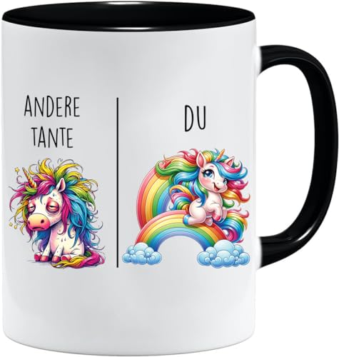 Tasse mit Spruch | Andere Tante vs Du | Tante Geschenk Geschenk für Frauen Ehe Hochzeit | Geschenkidee Frau Geburtstag Weihnachten Patentante Familie Kaffee-Becher (Schwarz) von Jungle Mug