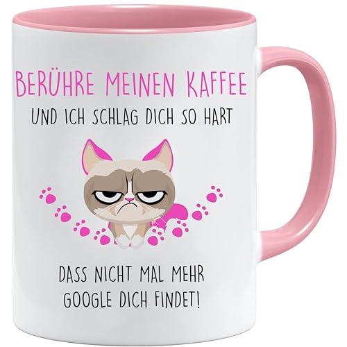 Tasse mit Spruch | Berühre meinen Kaffee und ich schlag dich so hart | Becher für die Arbeit | tasse arbeit | tasse arbeitskollegin | tass arbeit lustig (Rosa) von Jungle Mug