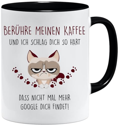 Tasse mit Spruch | Berühre meinen Kaffee und ich schlag dich so hart | Becher für die Arbeit | tasse arbeit | tasse arbeitskollegin | tass arbeit lustig (Schwarz) von Jungle Mug