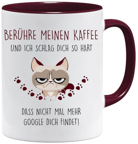 Tasse mit Spruch | Berühre meinen Kaffee und ich schlag dich so hart | Becher für die Arbeit | tasse arbeit | tasse arbeitskollegin | tass arbeit lustig (Weinrot) von Jungle Mug