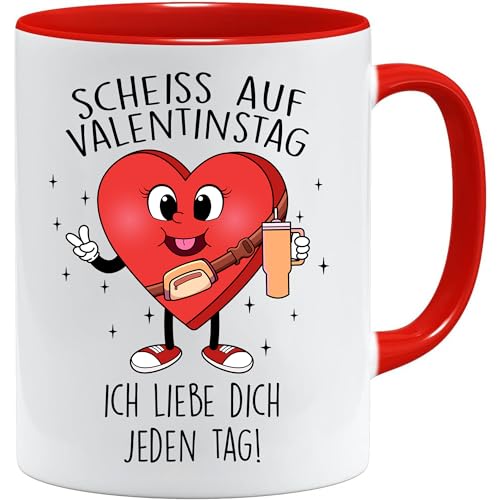 Tasse mit Spruch Scheiss auf Valentinstag - Ich liebe dich jeden Tag - Kaffeetasse, Kaffeebecher, Geschenkidee zum Valentinstag, Valentinstagsgeschenk, Geschenk für Sie/Ihn, Geschenk von Jungle Mug