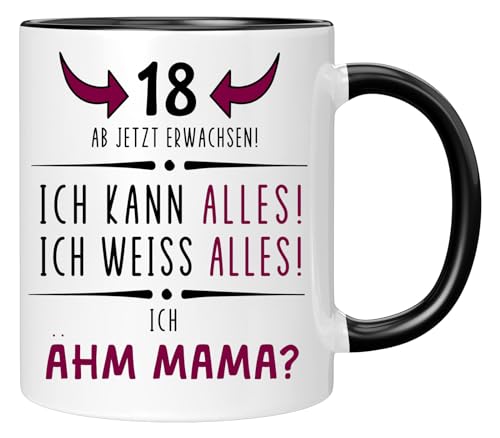 Tasse mit Spruch zum 18 Geburtstag, Ab jetzt erwachsen!, lustiges Geschenk, Geburtstagsgeschenk | 18. geburtstag mädchen |tasse zum 18 geburtstag (Weinrot) von Jungle Mug