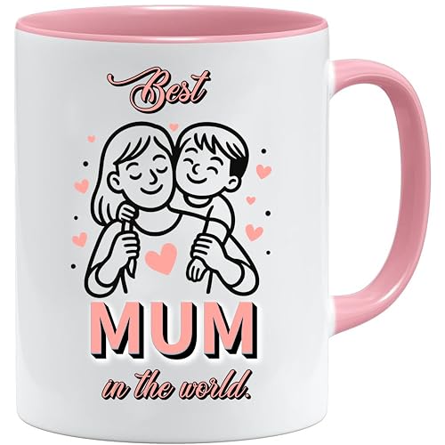 Tasse mit der Aufschrift Best Mum in the World, Muttertagsgeschenke, niedliche Tasse für Mama, rosa Kaffeetasse für Mama, herzerwärmende Geschenkidee zum Muttertag, Geburtstagsgeschenk von Jungle Mug