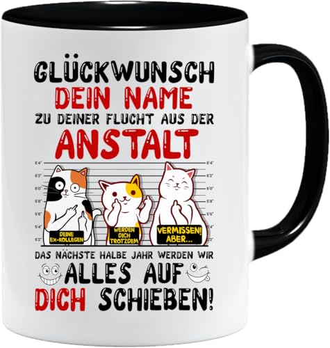 Tasse personalisiert | Glückwunsch zur Flucht | Abschiedsgeschenk Kollegen | Personalisierte Kaffeetasse mit Namen | Tasse mit Spruch | Lustige Geschenkidee - Kollege Kollegin (Schwarz) von Jungle Mug