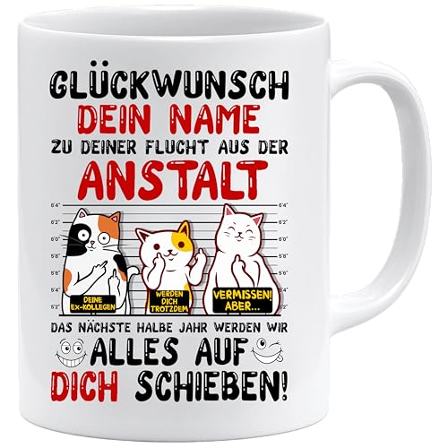 Tasse personalisiert | Glückwunsch zur Flucht | Abschiedsgeschenk Kollegen | Personalisierte Kaffeetasse mit Namen | Tasse mit Spruch | Lustige Geschenkidee - Kollege Kollegin (Weiß) von Jungle Mug