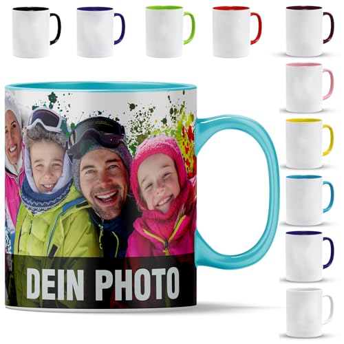 Tasse personalisiert | Personalisierbar mit eigenem Foto Bedrucken | Text und Schrift | Fototasse | Werbetasse | Firmentasse | mit logo (Innen & Henkel Hellblau) von Jungle Mug