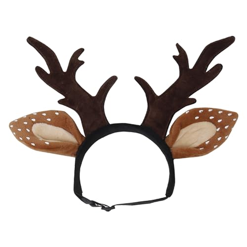 Weihnachten Haustier Kopfbedeckung Weihnachtsmütze Verstellbare Rentier Geweih Stirnband für Heiligabend Party Haustiere Hunde Katzen Weihnachten Haustier Kostüm Accessoire für Katze und (Brown, S) von Junhasgood