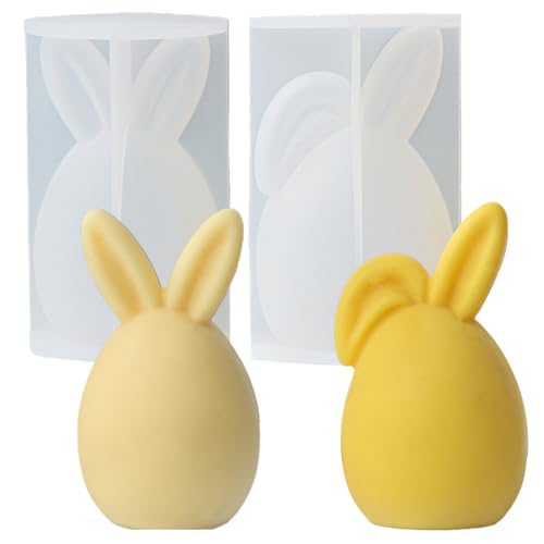 Junhui 2 Stück Ostern Kaninchen Silikonform, 3D Osterhase Kerzenformen Seifenform, Silikonform Hase, Silikonform Osterhase für Kuchen, Schokolade, Wachskerzen, Seife, Ostergeschenke von Junhui