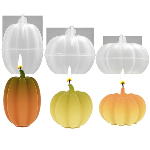 Junhui 3 Stück Halloween Kürbis Silikonformen Kerzen, Kürbis Kerzen Formen Silikon, 3D Halloween DIY Kürbis Silikonformen Kerzenform für Duftkerze, Handwerk, Handgefertigte Seife von Junhui