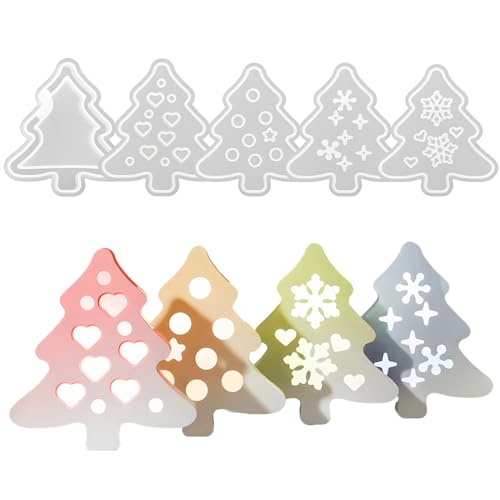 Junhui 5 Stück Weihnachten Silikonformen Gießformen, 3D Weihnachtsbaum Gießformen Silikon, Weihnachten Kerzenhalter Silikonform, DIY Gips Zum Gießen Giessformen von Junhui