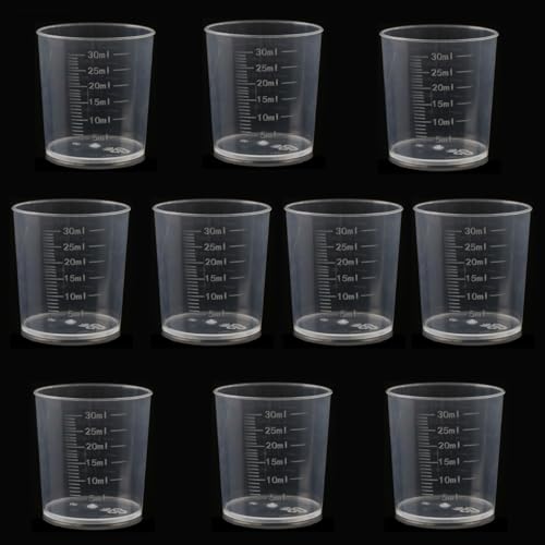 10 Stück/Packung 30 ml Messbecher Kunststoff Graduierte Becher Transparente Skala Becher Kunststoff Klar Epoxy Mischbecher für Küche Kochen Medizin Messwerkzeug von Junichi