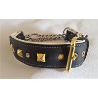 Martingale Hundehalsband Aus Leder in Schwarz Auf Weiß Mit Nieten, Strasssteinen Und Einer Soliden Messingschnalle von JunipersLeatherCraft