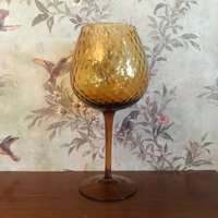 Vintage Bernstein Optik Glas Sockel Vase Kelch - 50Er 60Er 70Er Jahre Kunst Kerzenhalter, Potpourri, Kompott Golden Amber von Junkarella