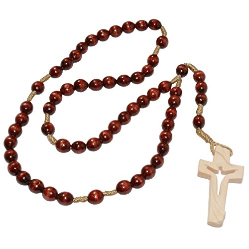 Holz-Rosenkranz geknüpft - rot-braune Holzperle 9mm mit Holzkreuz Kruzifix Korpus ausgestanzt, Länge 42cm Holz-Rosenkranz geknüpft - rot-braune Holzperle 9mm mit Holzkreuz Kruzifix Korpus ausgestanzt, Länge 42cm von Junker Kirchenbedarf