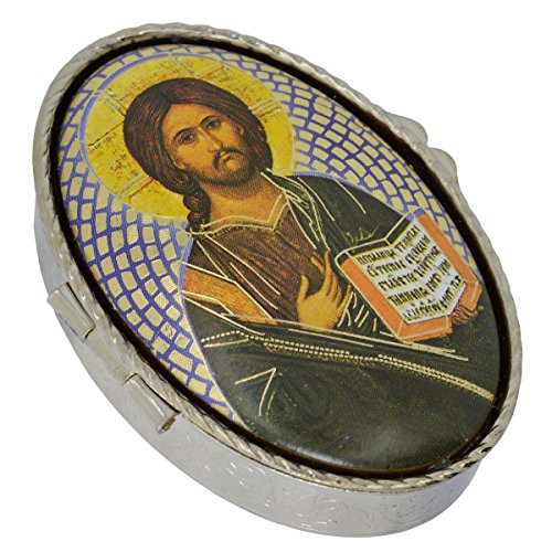 Hostiendose oval Pillendose 1 Fach - Jesus Christus Pantokrator - Metall silber, 6,5x4,5cm Hostiendose oval Pillendose 1 Fach - Jesus Christus Pantokrator - Metall silber, 6,5x4,5cm von Junker Kirchenbedarf